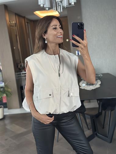 Taş Balon Model Sıfır Kol Fermuarlı Kadın Yelek