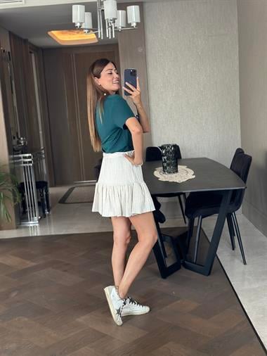 Taş Beli Lastikli Bürümcük Kumaş Kadın Şort Etek