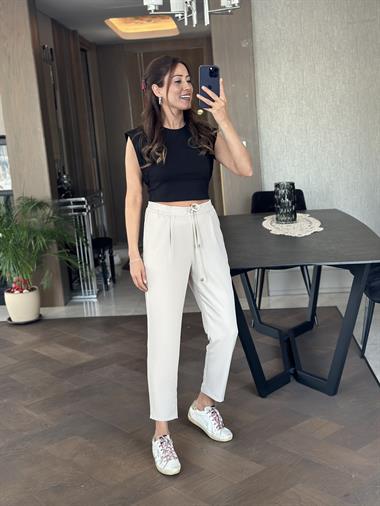 Taş Kuşgözü Beli Bağcıklı Cepli Kadın Pantolon