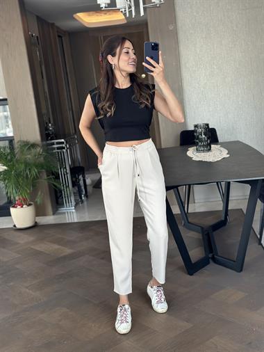 Taş Kuşgözü Beli Bağcıklı Cepli Kadın Pantolon