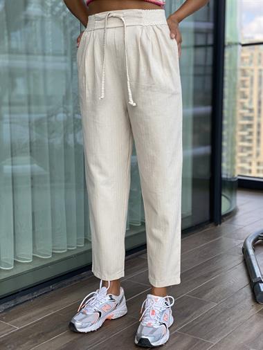 Taş Beli Örgü Kemerli Kadın Pantolon