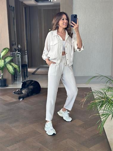 Taş Bomber Ceket Pantolon Kadın İkili Takım