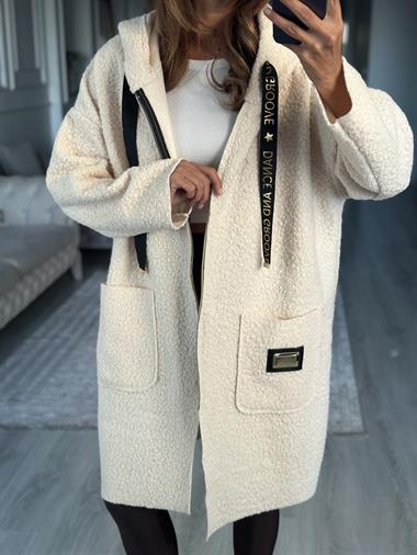 Taş Buklet Kapüşonlu Cepli Fermaurlı Kadın Hırka