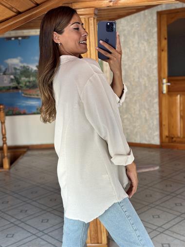 Taş Dikiş Detay Eteği Asimetrik Kadın Gömlek