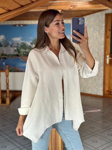 Taş Dikiş Detay Eteği Asimetrik Kadın Gömlek