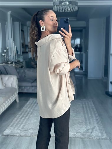 Taş Düşük Omuzlu Oversize Kadın Gömlek