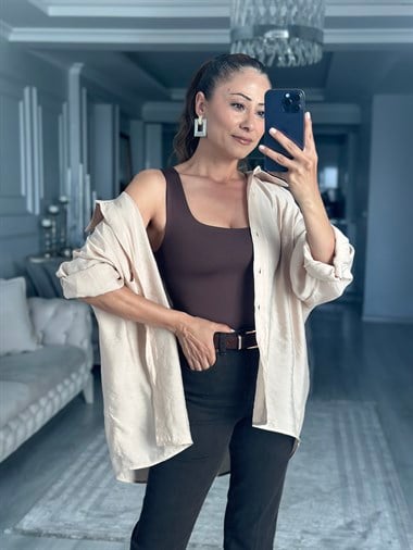 Taş Düşük Omuzlu Oversize Kadın Gömlek