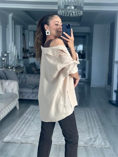 Taş Düşük Omuzlu Oversize Kadın Gömlek