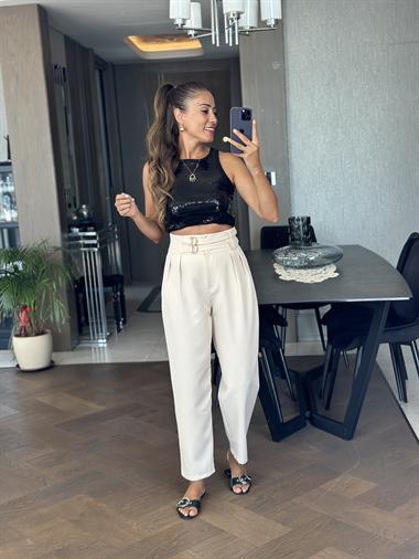 Taş Ekstra Yüksek Bel Tokalı Marka Model Kadın Pantolon
