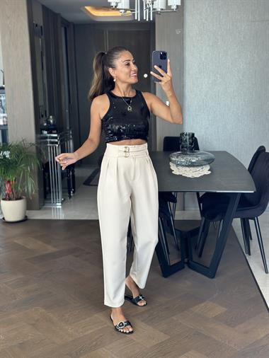 Taş Ekstra Yüksek Bel Tokalı Marka Model Kadın Pantolon