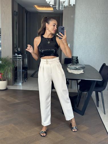 Taş Ekstra Yüksek Bel Tokalı Marka Model Kadın Pantolon