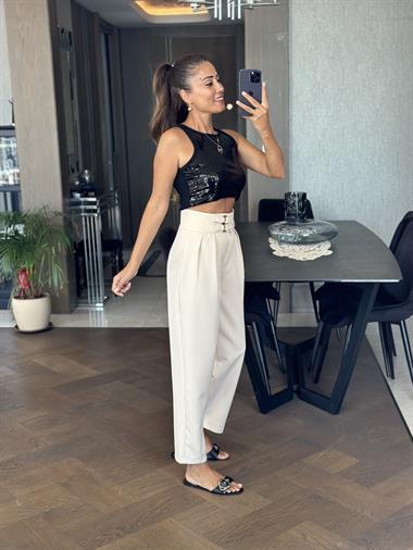 Taş Ekstra Yüksek Bel Tokalı Marka Model Kadın Pantolon