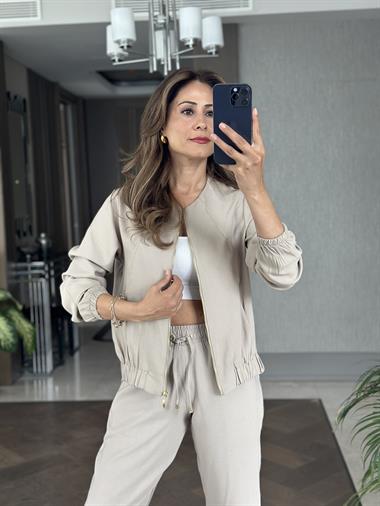 Taş Fermuarlı Ceket Pantolon Kadın Alt Üst Takım