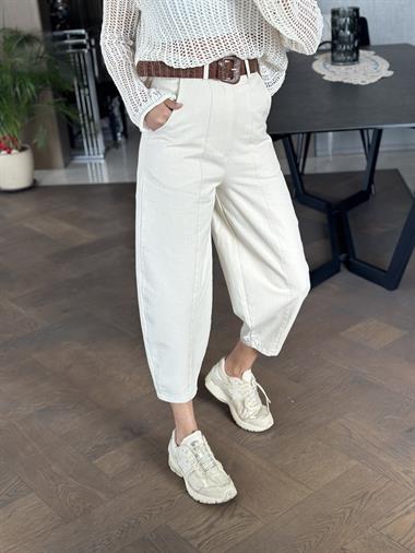 Taş Kemerli Önü Dikiş Detay Gabardin Kadın Pantolon