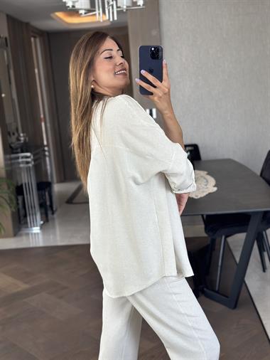 Taş Keten Oversize Kadın Gömlek