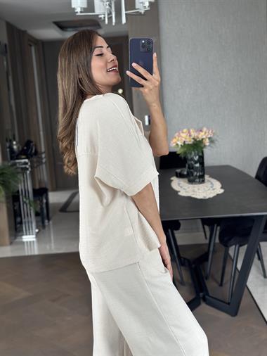 Taş Kısa Kol Yaka V Detay Aerobin Kadın İkili Takım