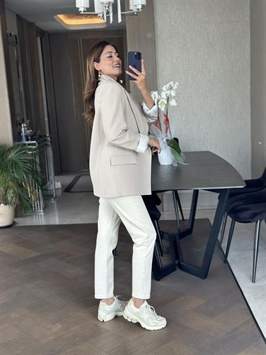 Taş Kolu Katlamalı Astarlı Kadın  Kumaş Ceket