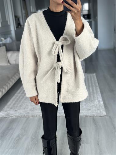 Taş Önü Bağlamalı Kırçıllı Kaşe Kadın Ceket