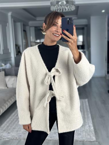 Taş Önü Bağlamalı Kırçıllı Kaşe Kadın Ceket