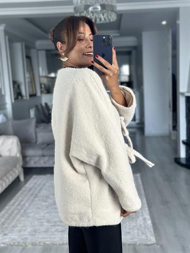 Taş Önü Bağlamalı Kırçıllı Kaşe Kadın Ceket