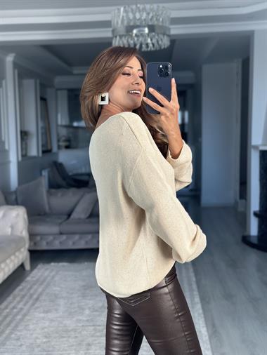 Taş Oval Yaka Uzun Kol Kadın Triko Kazak