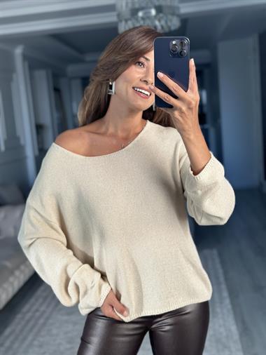 Taş Oval Yaka Uzun Kol Kadın Triko Kazak