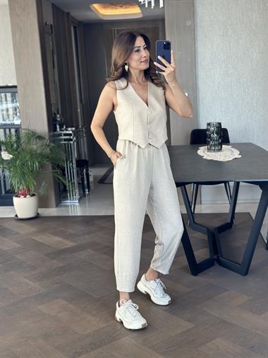 Taş Paçası Pensli Beli Lastikli Cepli Aerobin Kadın Pantolon