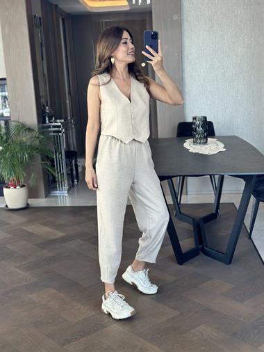 Taş Paçası Pensli Beli Lastikli Cepli Aerobin Kadın Pantolon