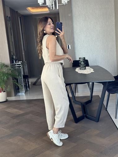 Taş Paçası Pensli Beli Lastikli Cepli Aerobin Kadın Pantolon