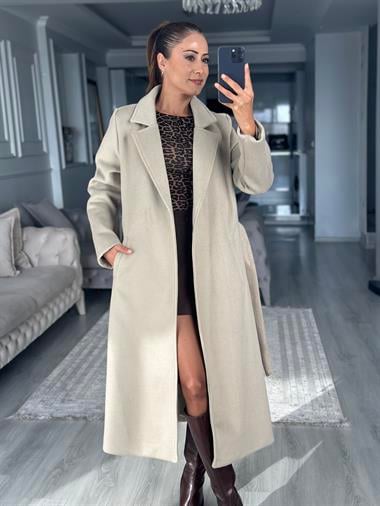 Taş Soft Touch Kuşaklı Kadın Kaşe Kaban