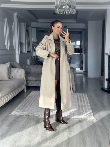 Taş Soft Touch Kuşaklı Kadın Kaşe Kaban