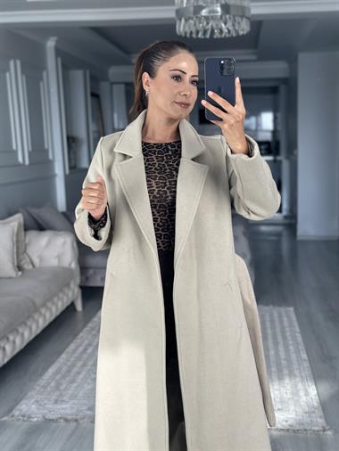 Taş Soft Touch Kuşaklı Kadın Kaşe Kaban