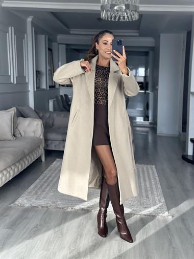 Taş Soft Touch Kuşaklı Kadın Kaşe Kaban