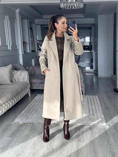 Taş Soft Touch Kuşaklı Kadın Kaşe Kaban