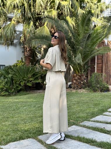 Taş Tin Tin Crop Gömlek Pantolon Kadın İkili Takım