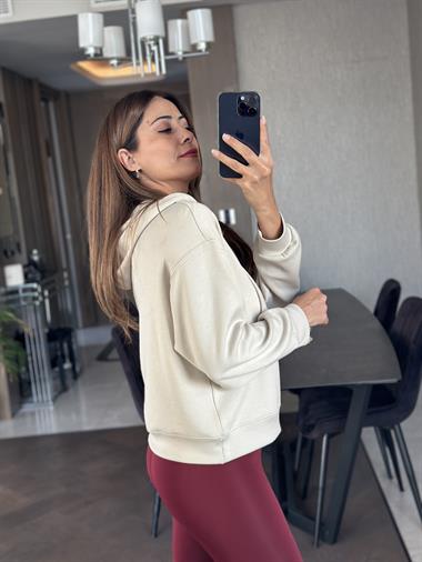 Taş V Yaka Kapüşonlu Oysh Model Kadın Sweatshirt