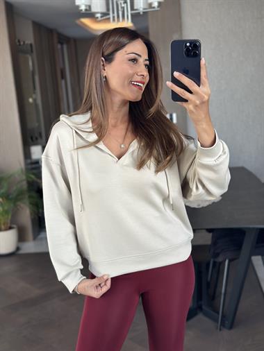 Taş V Yaka Kapüşonlu Oysh Model Kadın Sweatshirt