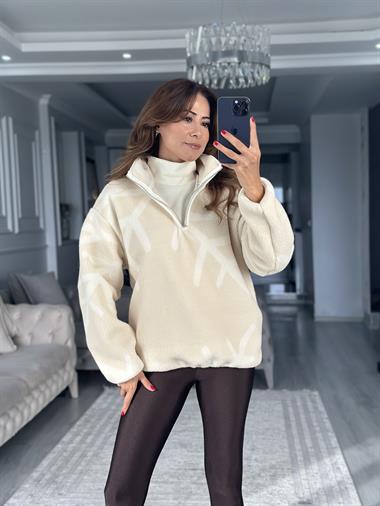 Taş Yarım Fermuarlı Cepli Kadın Sweatshirt