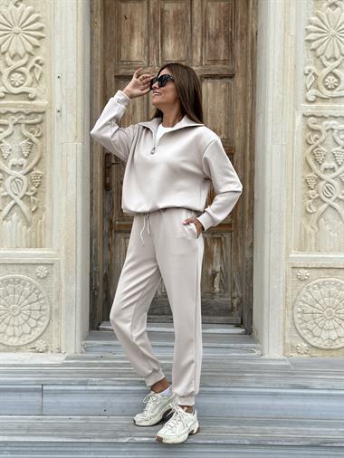 Taş Yarım Fermuarlı Modal Kadın Eşofman Takımı