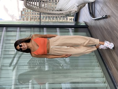 Turuncu Askılı Örgü Triko Kadın Crop