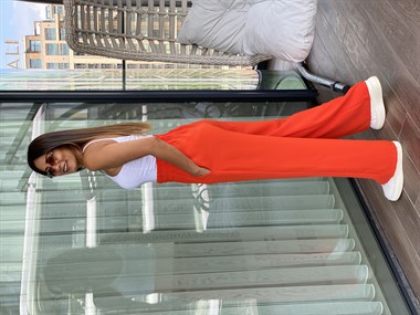 Turuncu Beli Kalın Lastikli Aerobin Kadın Pantolon