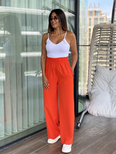 Turuncu Beli Kalın Lastikli Aerobin Kadın Pantolon
