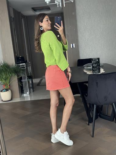 Turuncu Cepli Mini Kadın Etek