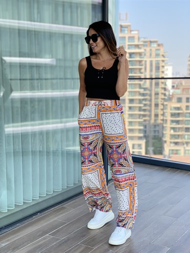 Turuncu Desenli Pantolon