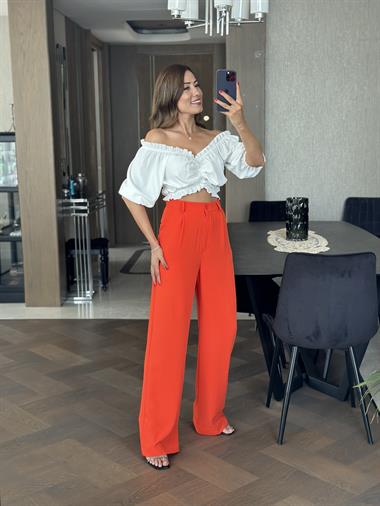 Turuncu Dökümlü Krep Aerobin Palazzo  Kadın Pantolon