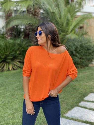 Turuncu Düz Merserize Kadın Bluz
