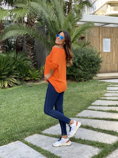 Turuncu Düz Merserize Kadın Bluz