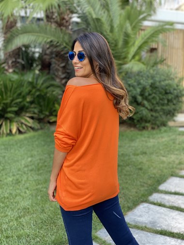 Turuncu Düz Merserize Kadın Bluz
