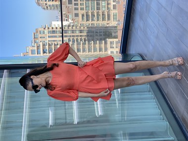 Turuncu Karpuz Kol Kuşaklı Şort Etek Elbise