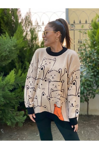 Turuncu Kedili Triko Kazak